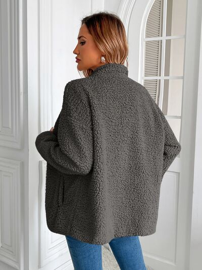 Winter Warm Zip Up Long Sleeve Jacket by Stevvex, gray fuzzy sherpa exterior on Tampa Home & Garden Store