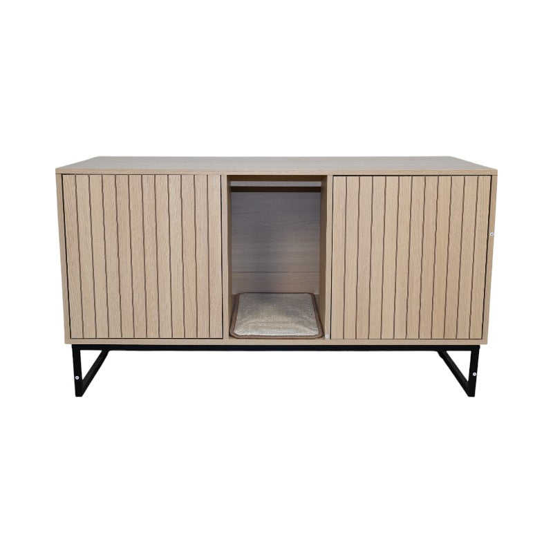 Modern wooden cat house with scratching mat by HouseOfZazla, central open den with cushion on Tampa Home & Garden Store