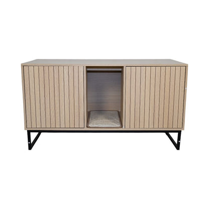 Modern wooden cat house with scratching mat by HouseOfZazla, central open den with cushion on Tampa Home & Garden Store