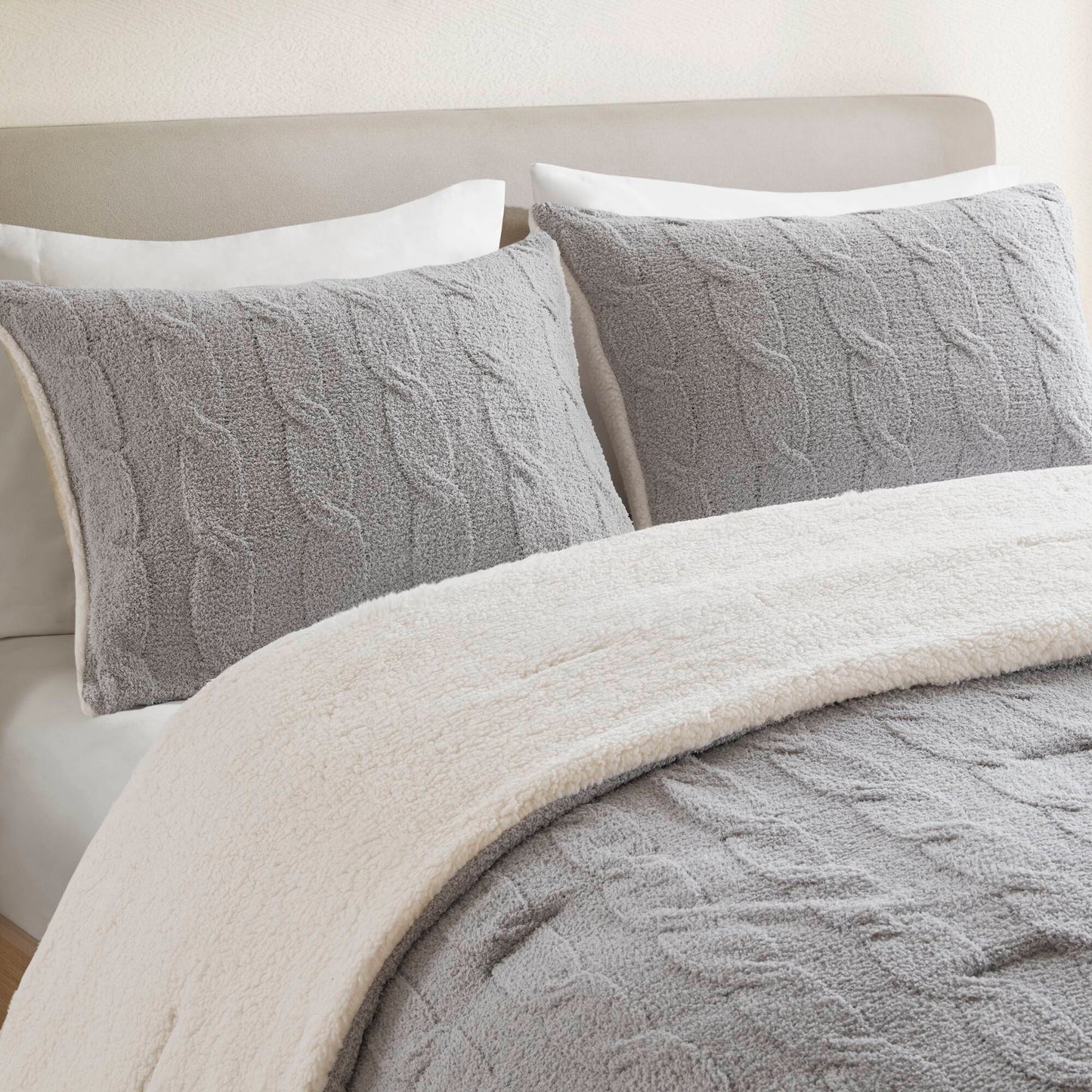 3-Piece Full/Queen Cable Knit Chenille Comforter Set Gray HouseOfZazla bedding on Tampa Home & Garden Store