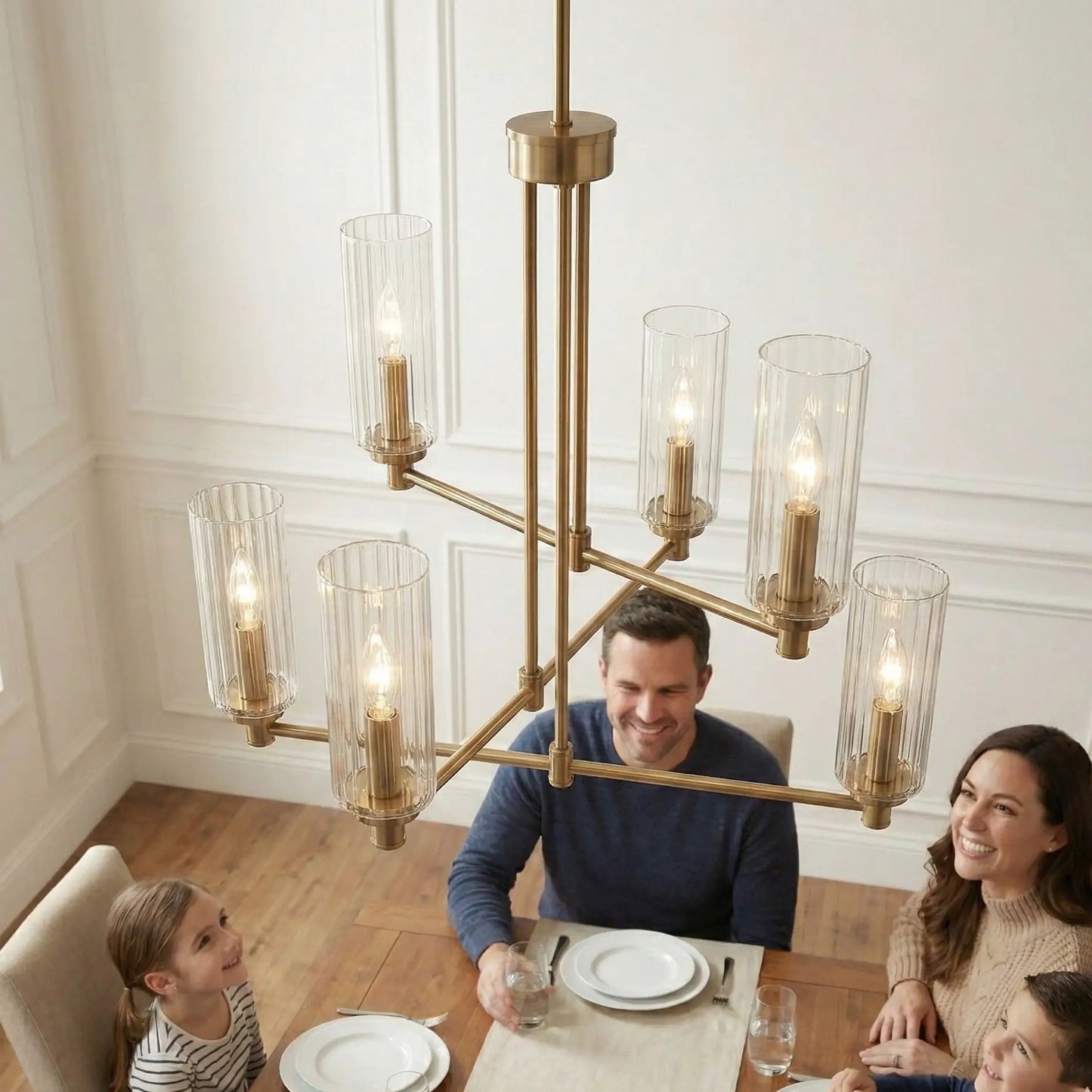 Timeless Six Lights Chandelier With Satin Brass