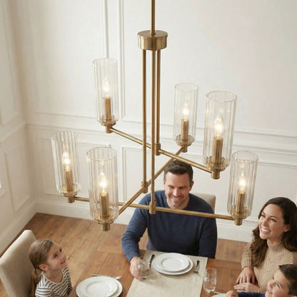 Timeless Six Lights Chandelier With Satin Brass
