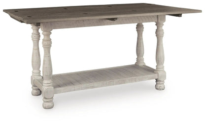 Havalance flip-top sofa table gray/white distressed finish with turned legs and lower shelf on Tampa Home & Garden Store