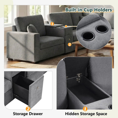 Modular 5-seat U-shaped sofa with cup holders and storage drawer on Tampa Home & Garden Store