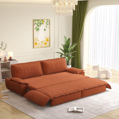 Queen Pull Out Sofa Bed by HouseOfZazla, orange-brown corduroy, 3-in-1 sleeper sofa on Tampa Home & Garden Store