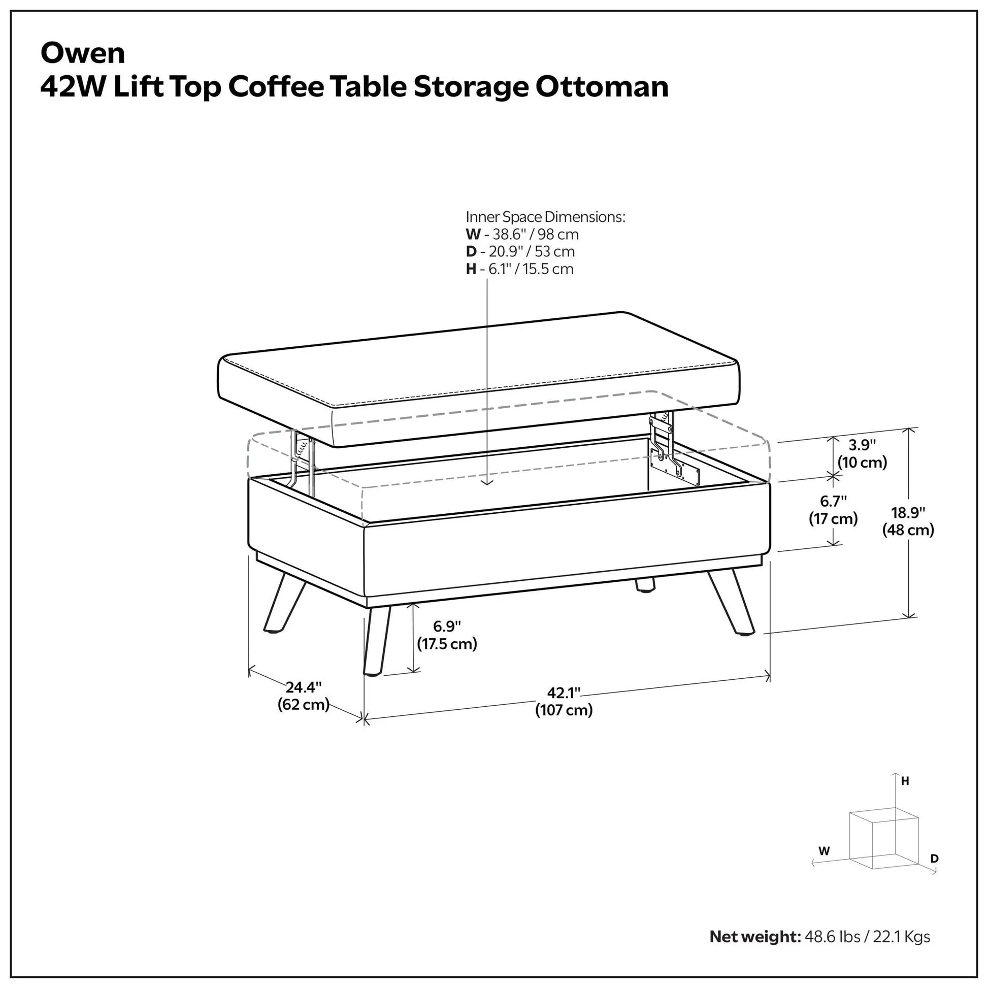 Owen lift-top storage ottoman coffee table by Unique Piece Furniture; inner storage on Tampa Home & Garden Store
