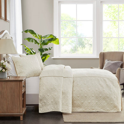 3 Piece Split Corner Pleated Quilted Bedspread cream by HouseOfZazla, quilted bedding set on Tampa Home & Garden Store