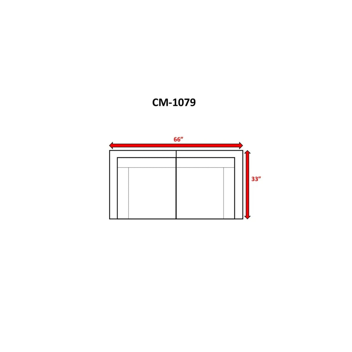 Modern Patio Wicker Loveseat CM-1079 diagram showing 66in wide by 33in tall with cushions on Tampa Home & Garden Store
