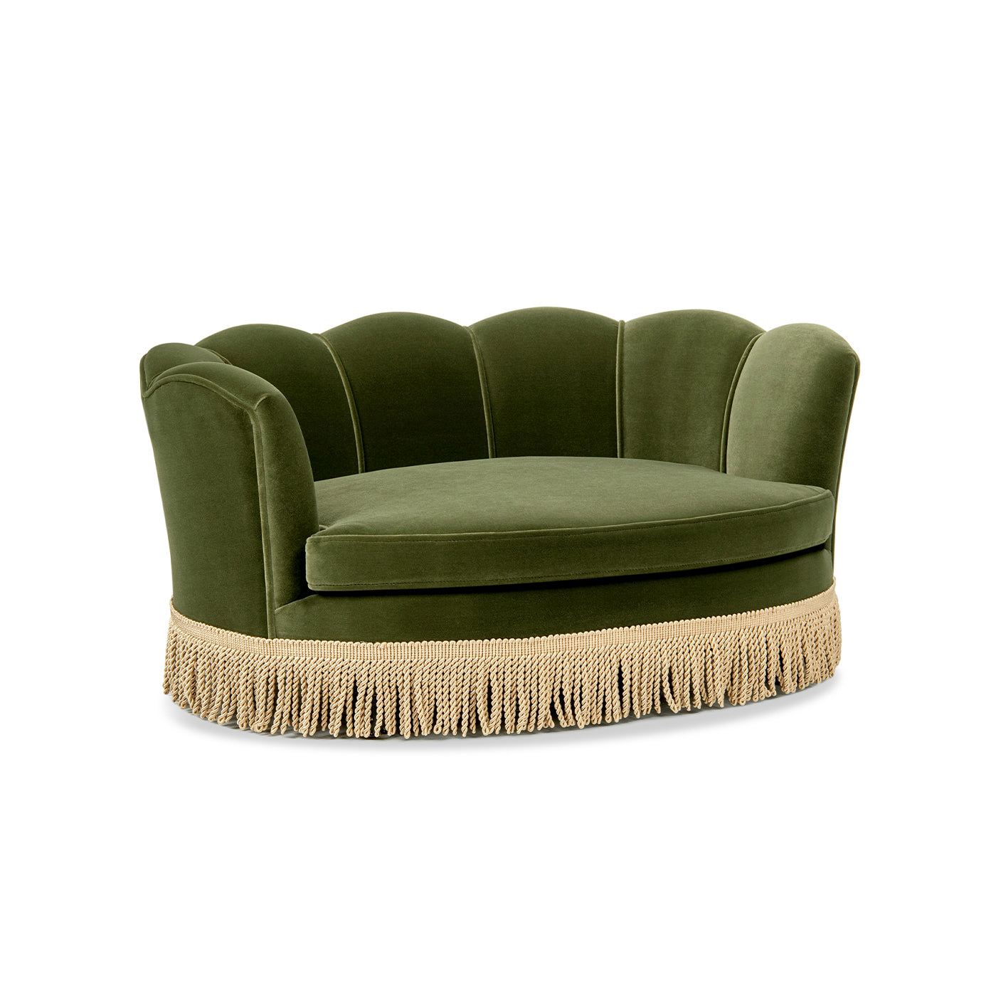 Clara 34.5in scalloped olive velvet pet sofa bed with fringe trim medium on Tampa Home & Garden Store