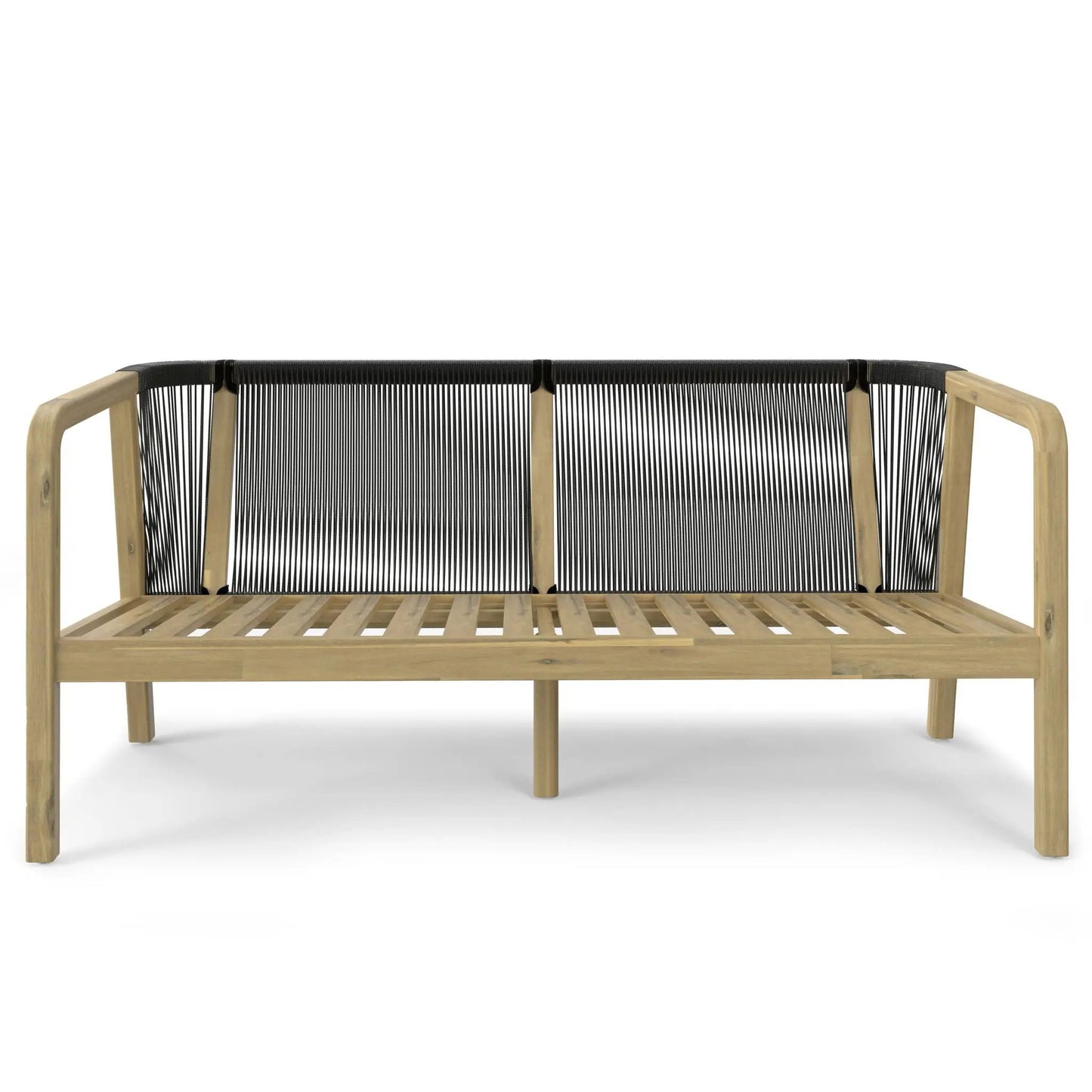 Palmetto outdoor sofa stone gray, wooden frame with black rope weave, Unique Piece Furniture on Tampa Home & Garden Store