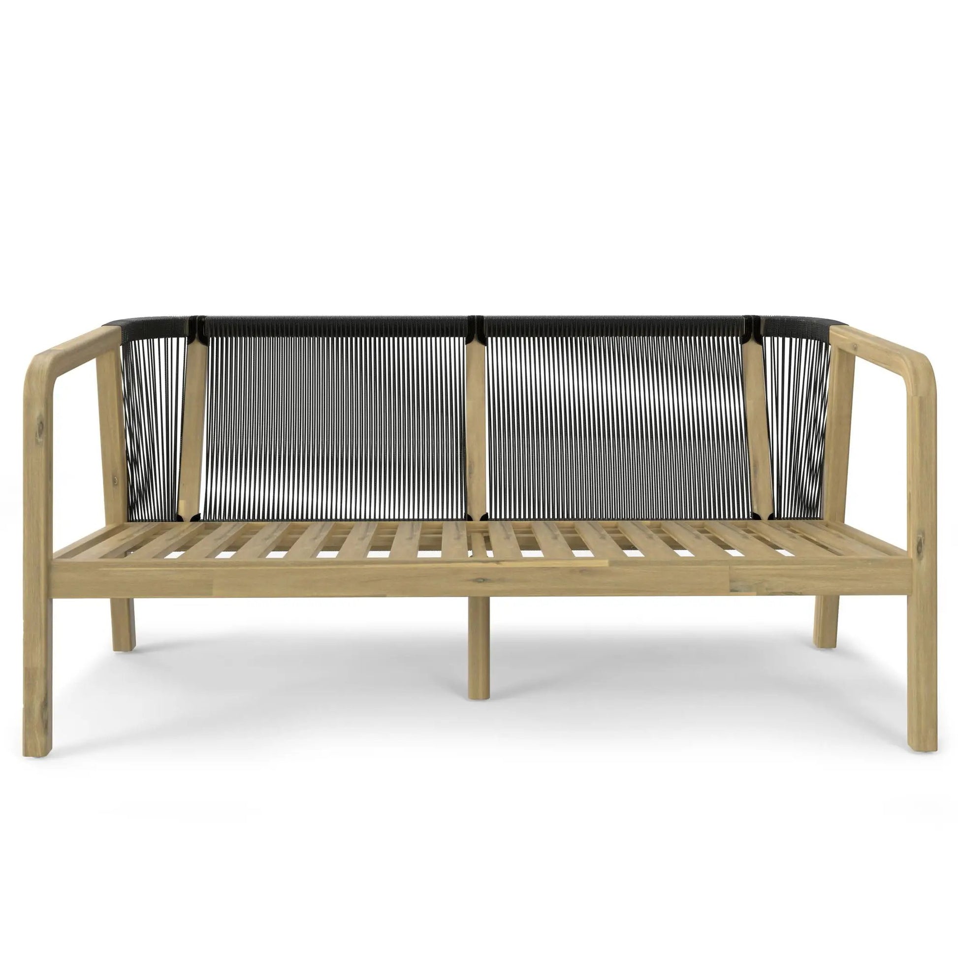 Palmetto outdoor sofa stone gray, wooden frame with black rope weave, Unique Piece Furniture on Tampa Home & Garden Store