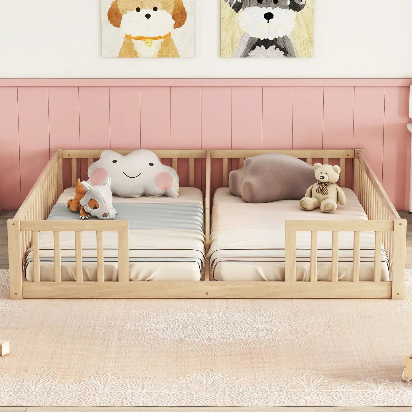 Double Floor Bed with Fence and Guardrails