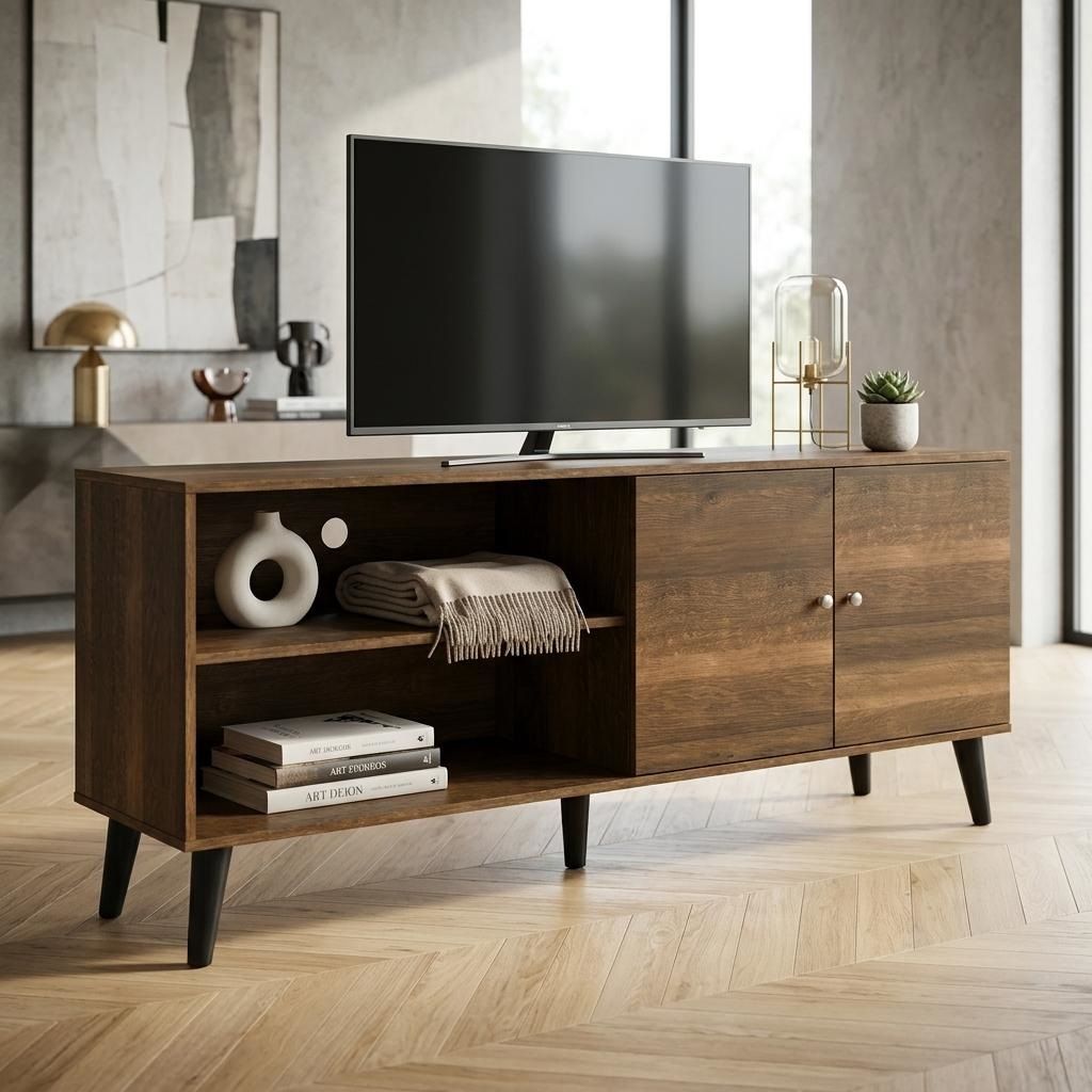 Amidon TV Stand With Storage Shelves and Cabinet