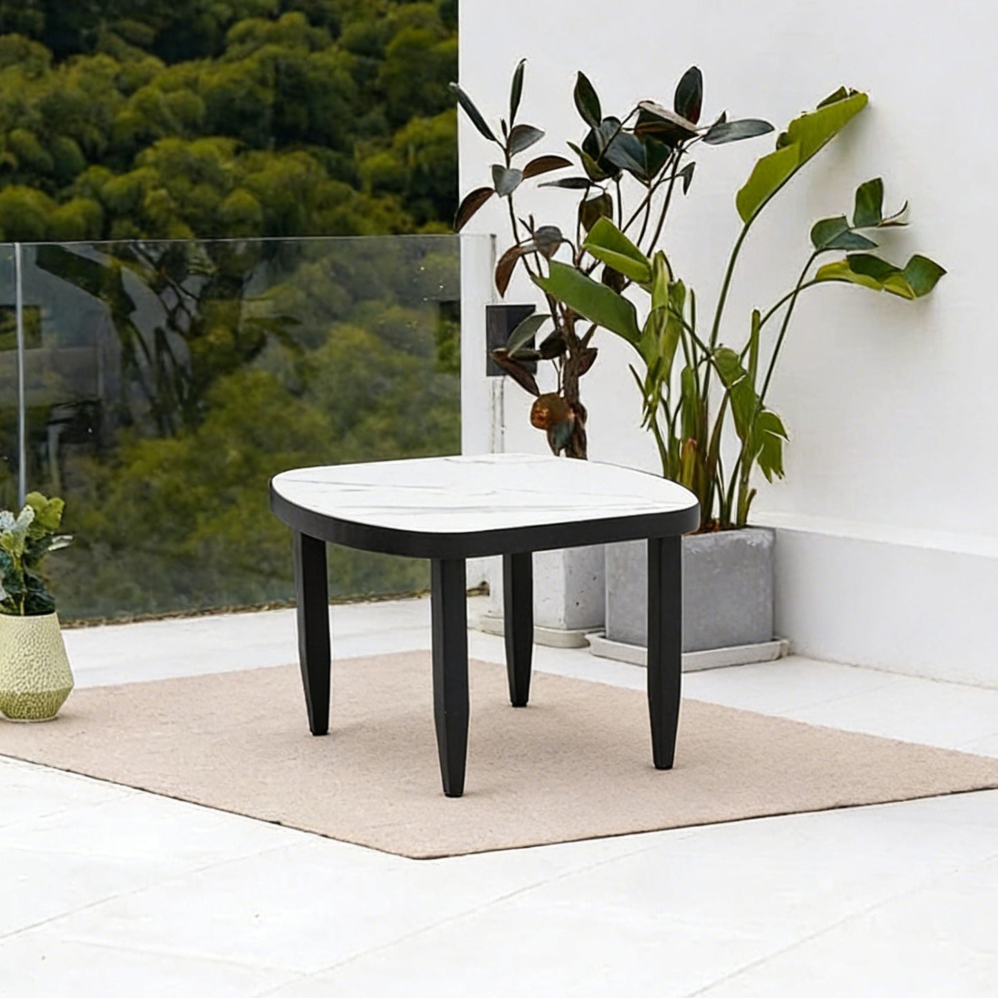 Outdoor Elegance Table rounded corners white round-top coffee table black legs HouseOfZazla on Tampa Home & Garden Store
