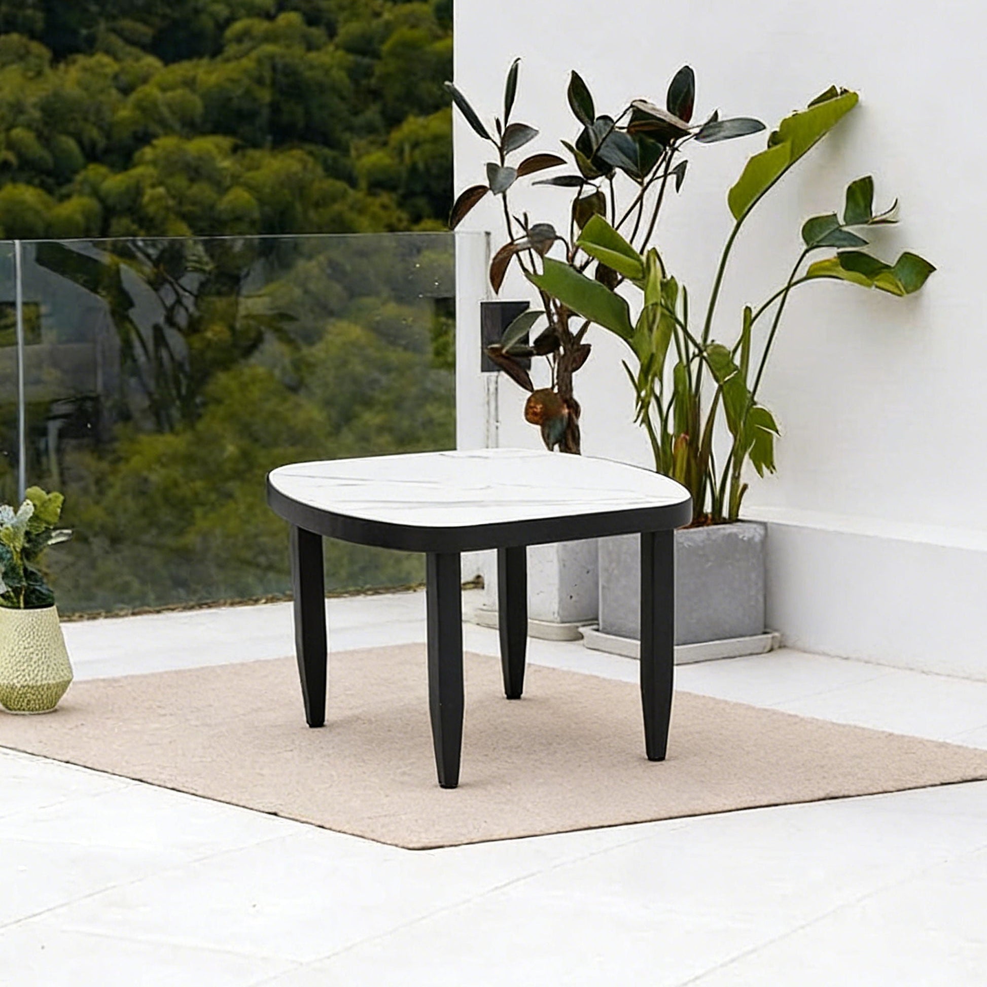 Outdoor Elegance Table rounded corners white round-top coffee table black legs HouseOfZazla on Tampa Home & Garden Store