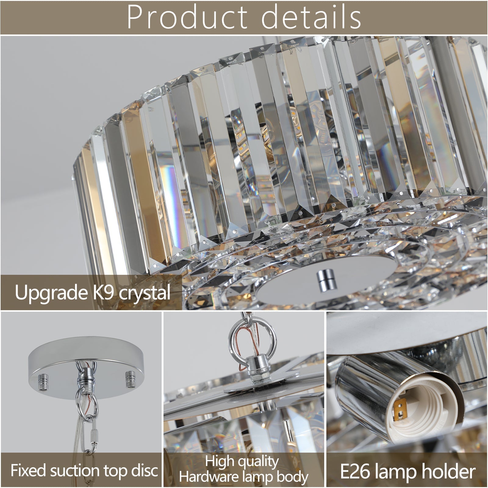 17' Chrome Crystal Pendant Chandelier by HouseOfZazla with faceted crystal prisms on Tampa Home & Garden Store