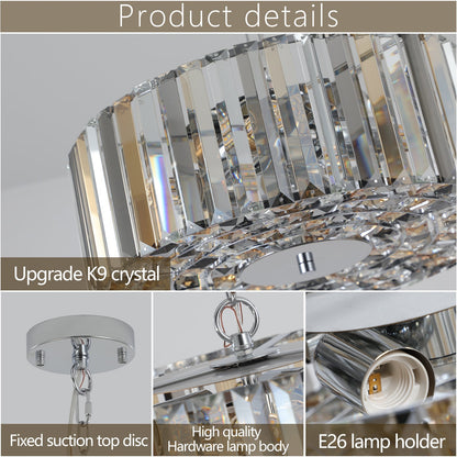 17' Chrome Crystal Pendant Chandelier by HouseOfZazla with faceted crystal prisms on Tampa Home & Garden Store