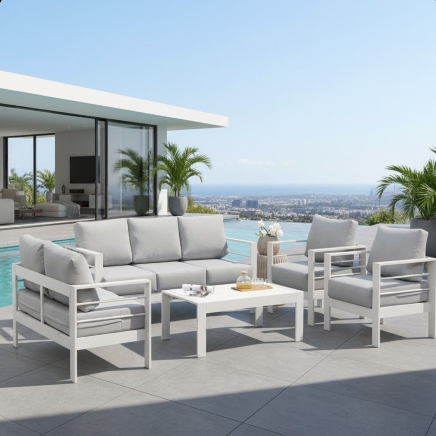 Outdoor Iron Patio Set With The Thick Cushions