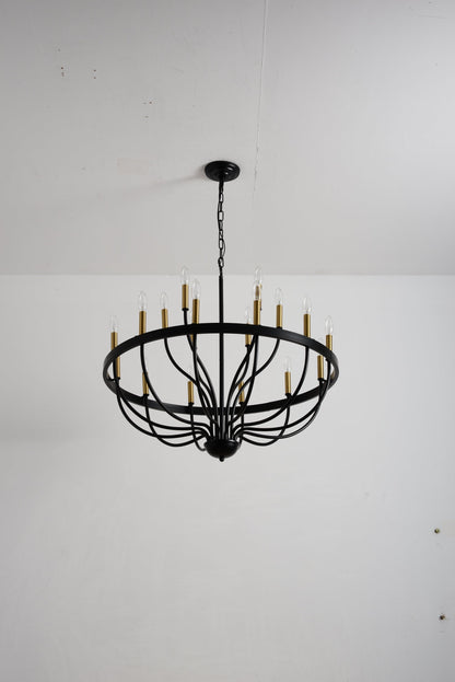 15-light industrial iron chandelier with black frame and brass candle cups pendant on Tampa Home & Garden Store