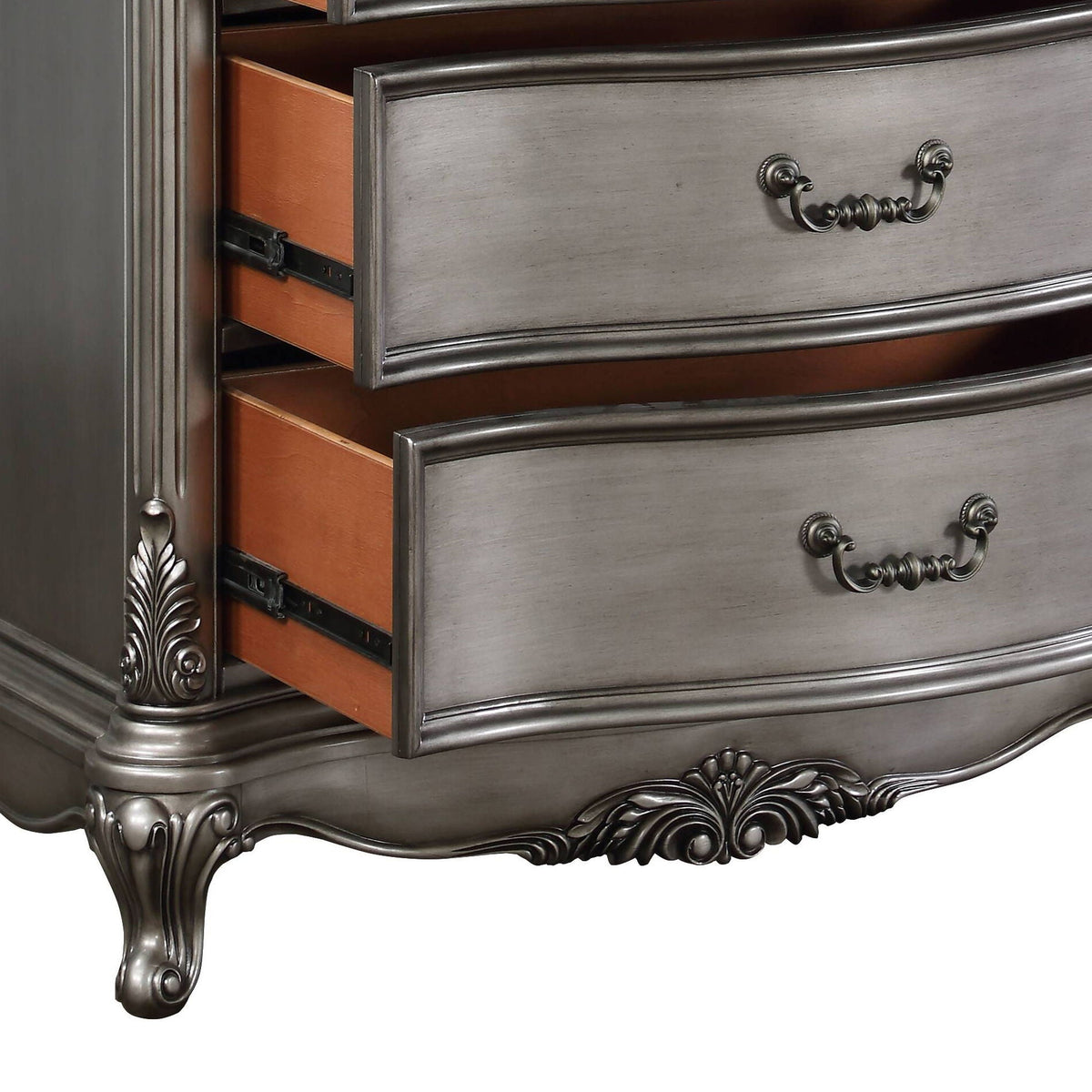 Ariadne Antique Silver Accent Chest by HouseOfZazla with ornate hardware and carved feet on Tampa Home & Garden Store