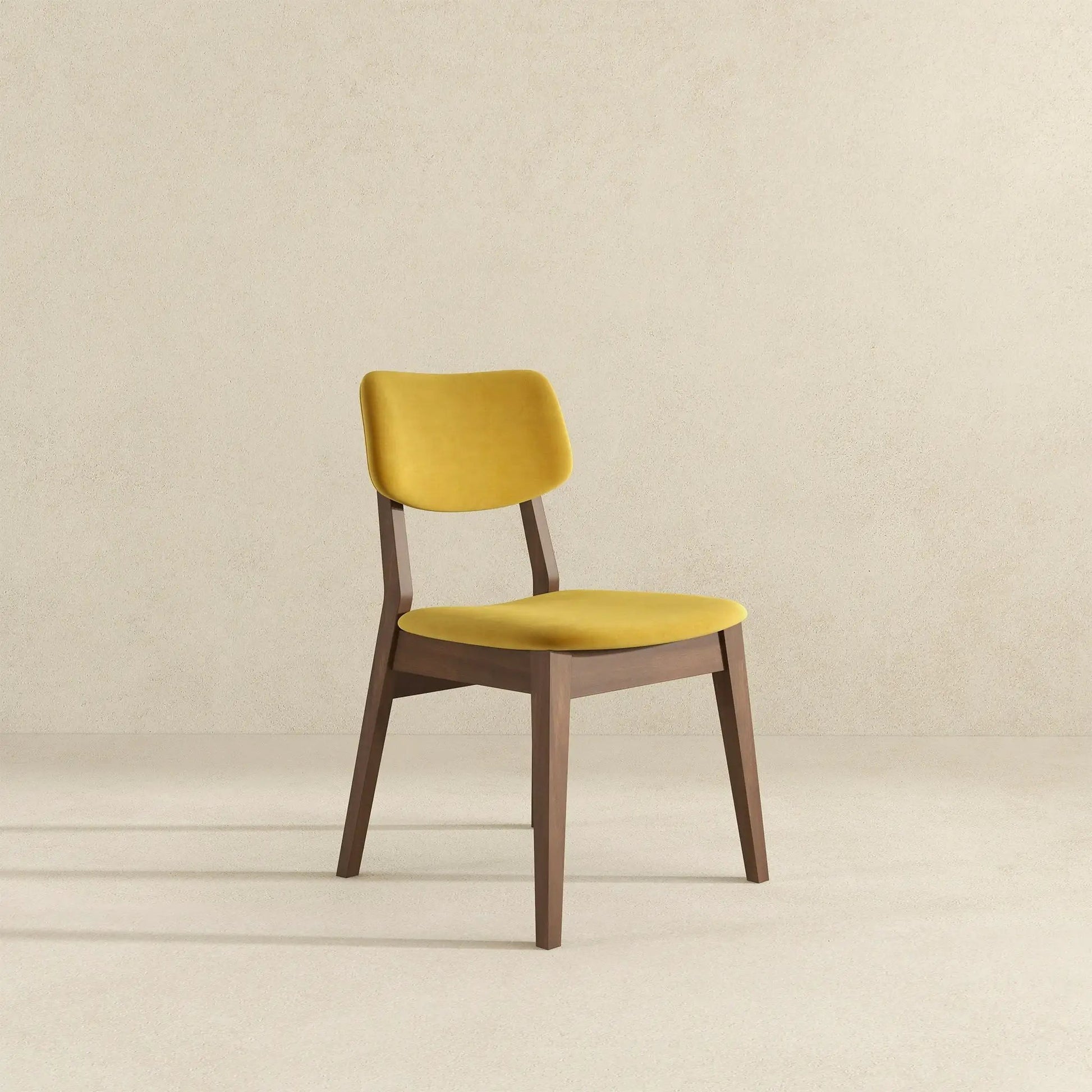 Carlos Solid Back Side Chair set of 2 chairs with yellow upholstered seats and dark brown legs on Tampa Home & Garden Store