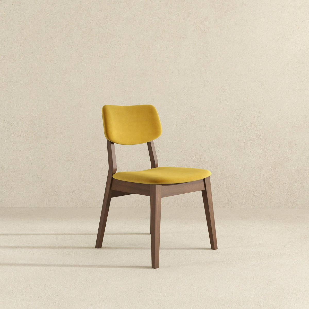 Solid back side chair in yellow with brown legs, HouseOfZazla mid-century modern on Tampa Home & Garden Store