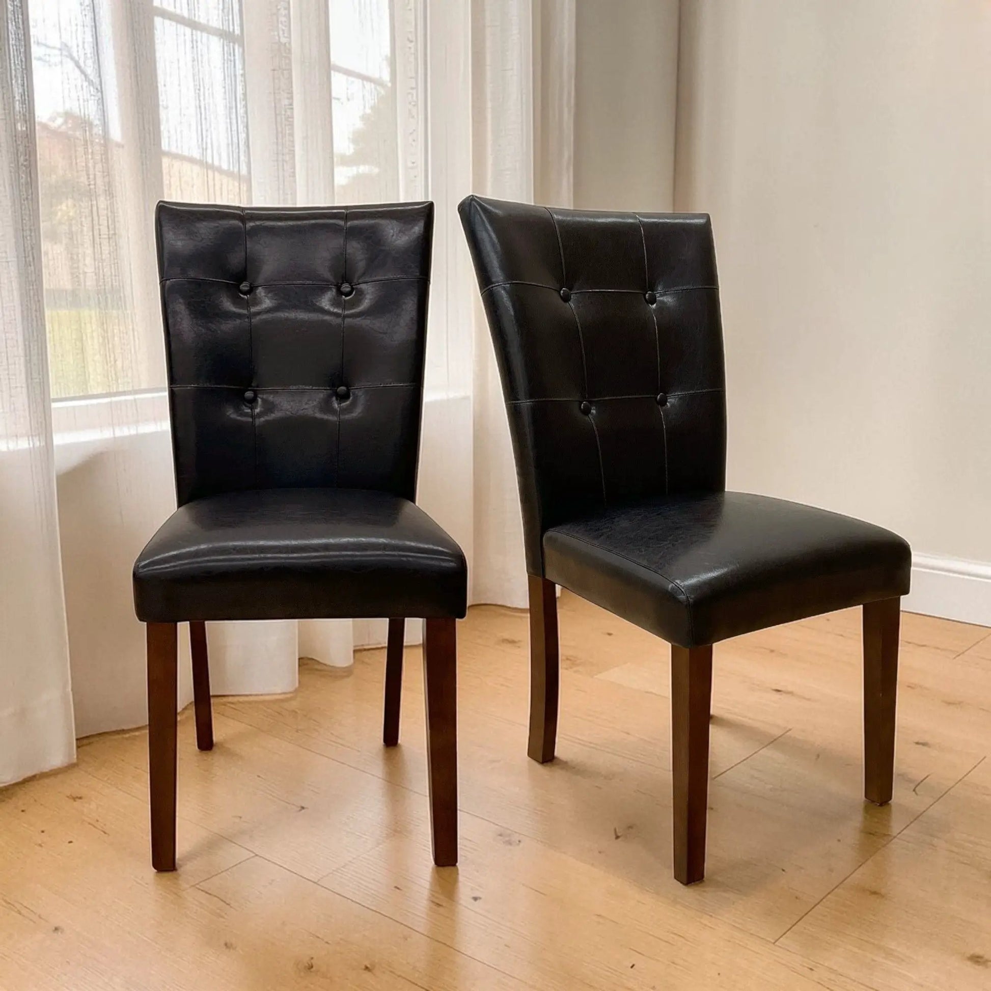 Britney Synthetic Leather Side Chair set of 2, black tufted faux leather with wood legs on Tampa Home & Garden Store
