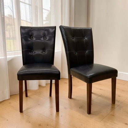 Britney Synthetic Leather Side Chair set of 2, black tufted faux leather with wood legs on Tampa Home & Garden Store