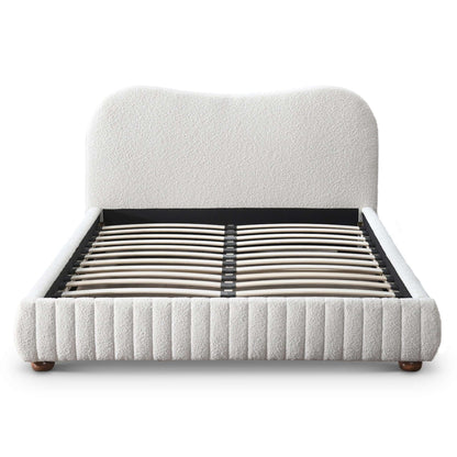 Norme queen upholstered low-profile bed cream textured fabric with slat base HouseOfZazla on Tampa Home & Garden Store