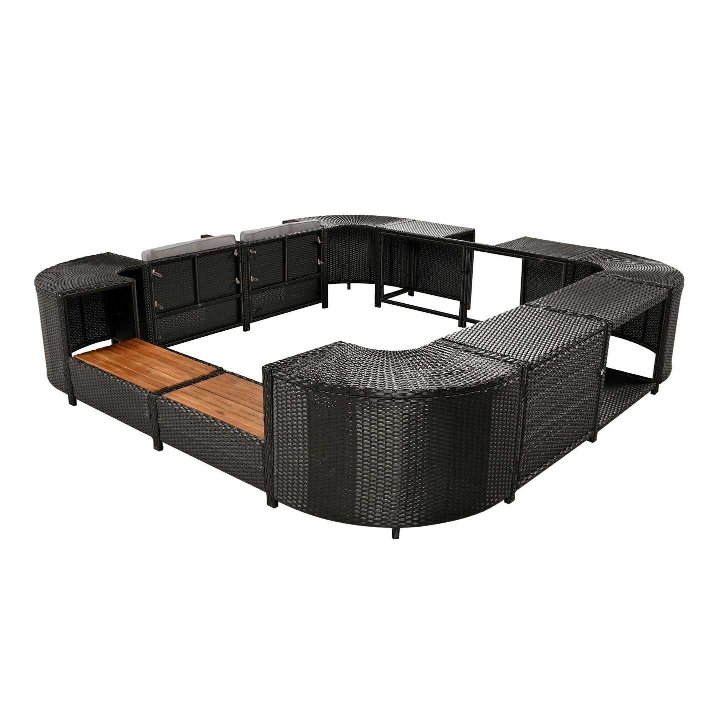 Outdoor Rattan Spa Frame and Modular Storage Seat
