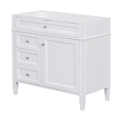 Bathroom vanity base white with top drawers and storage cabinet, chrome knobs, panel fronts on Tampa Home & Garden Store