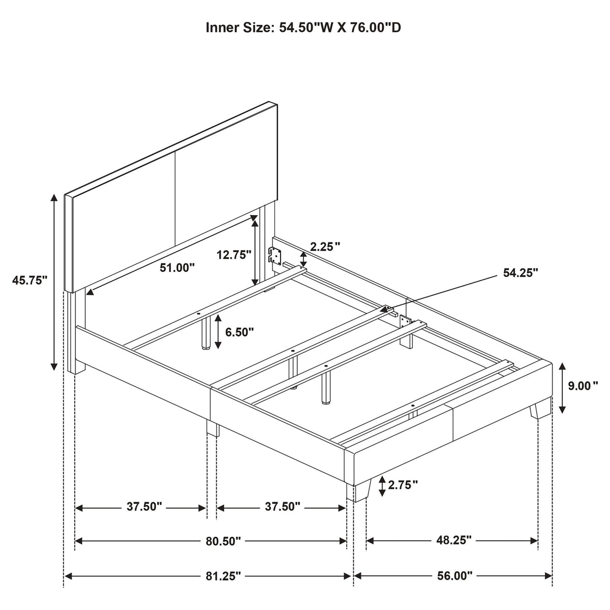 Efram Panel Bed upholstered platform bed frame with headboard HouseOfZazla schematic on Tampa Home & Garden Store