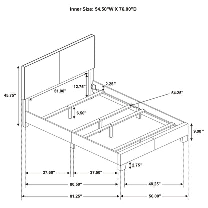 Efram Panel Bed upholstered platform bed frame with headboard HouseOfZazla schematic on Tampa Home & Garden Store