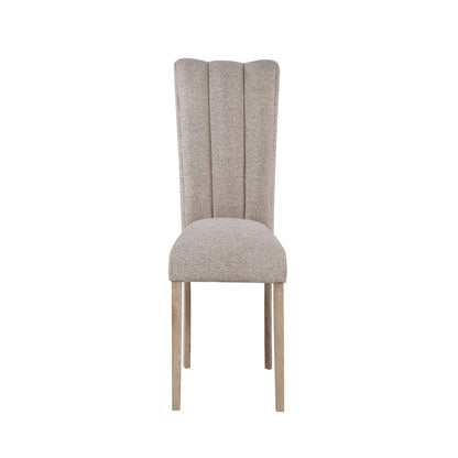 Beige dining chair set of 2 with Chanel-pleat back, upholstered fabric, light wood legs on Tampa Home & Garden Store