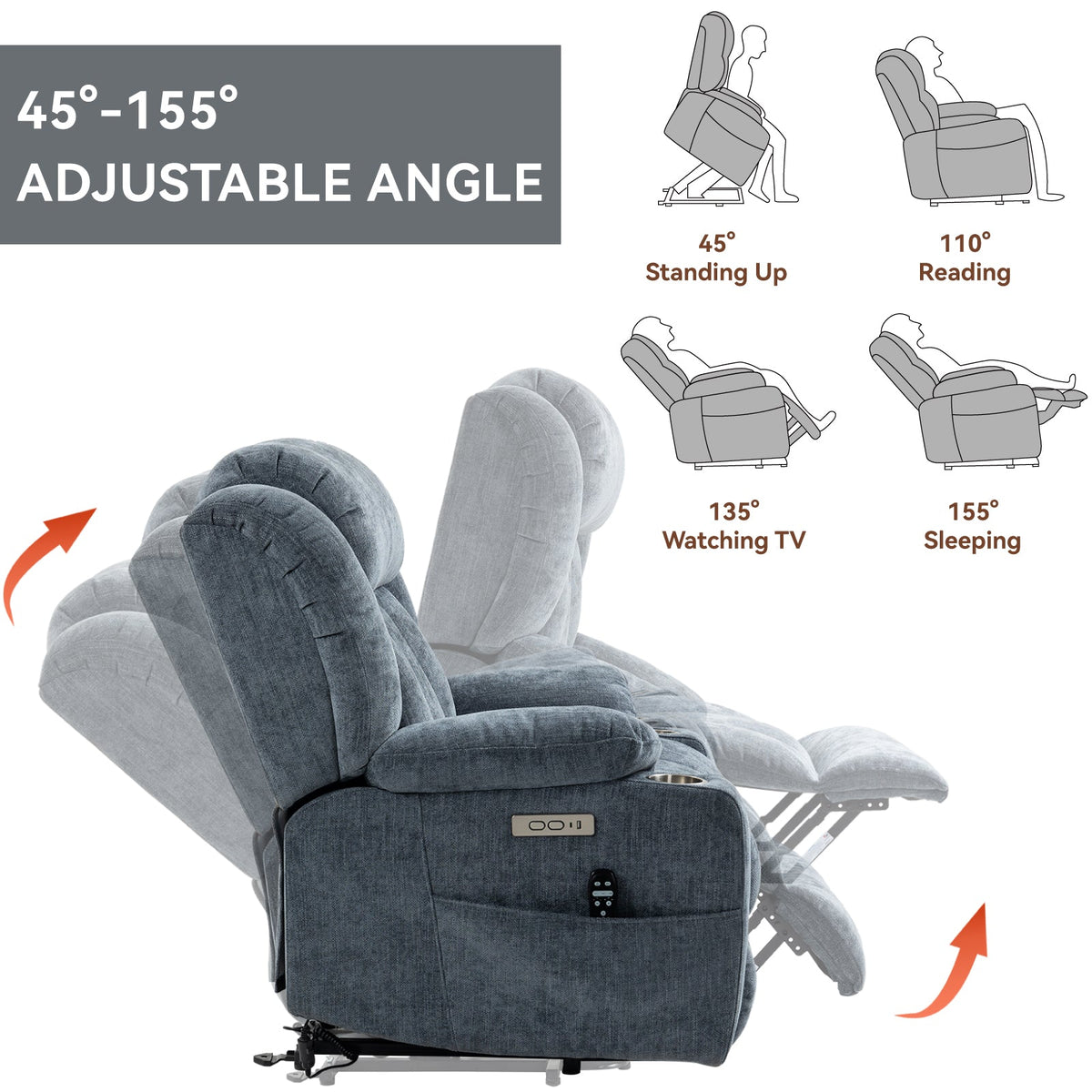 Chenille and power lift recliner with heating