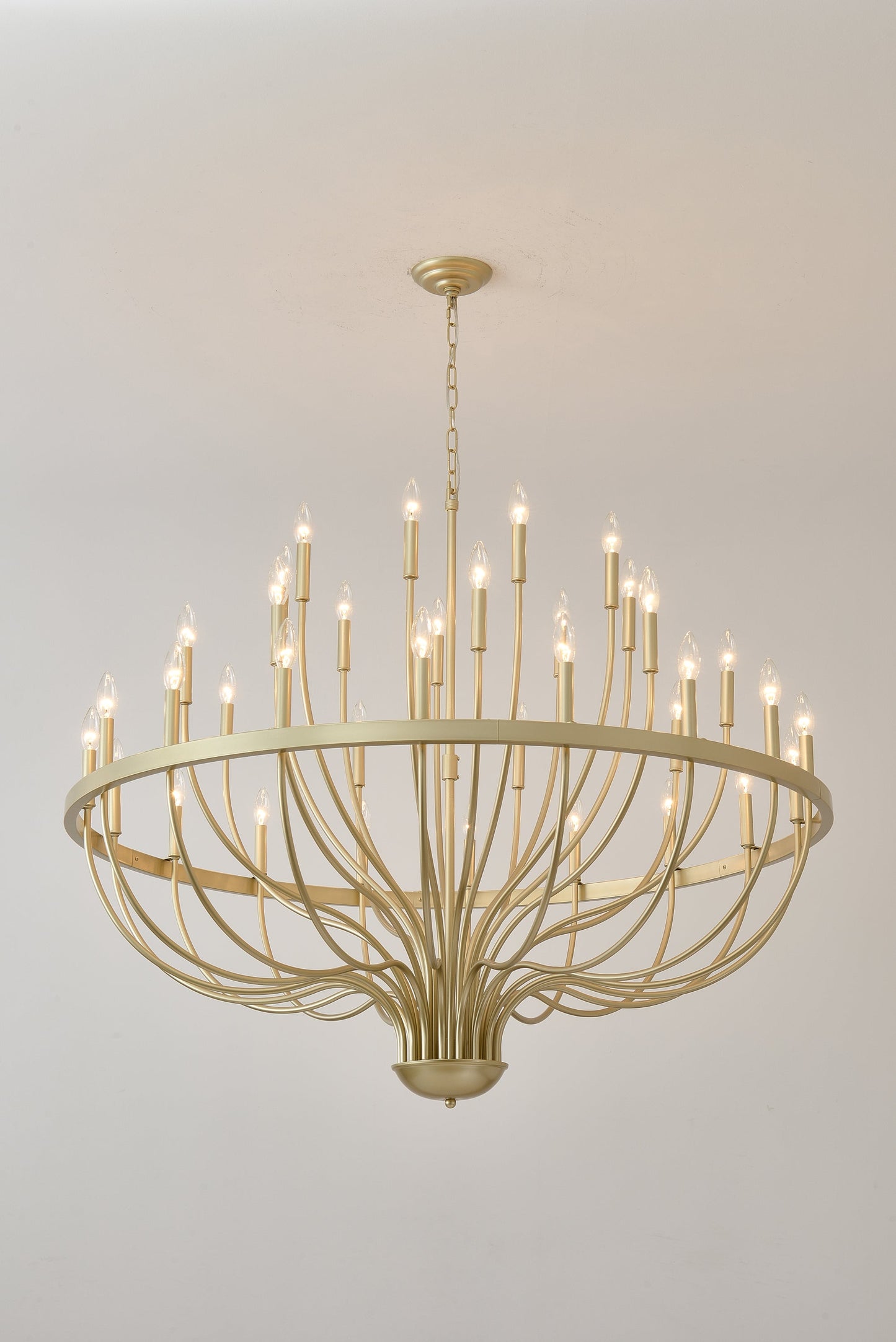 36-Light Gold Iron Chandelier by HouseOfZazla, gold iron frame with candle bulbs on Tampa Home & Garden Store