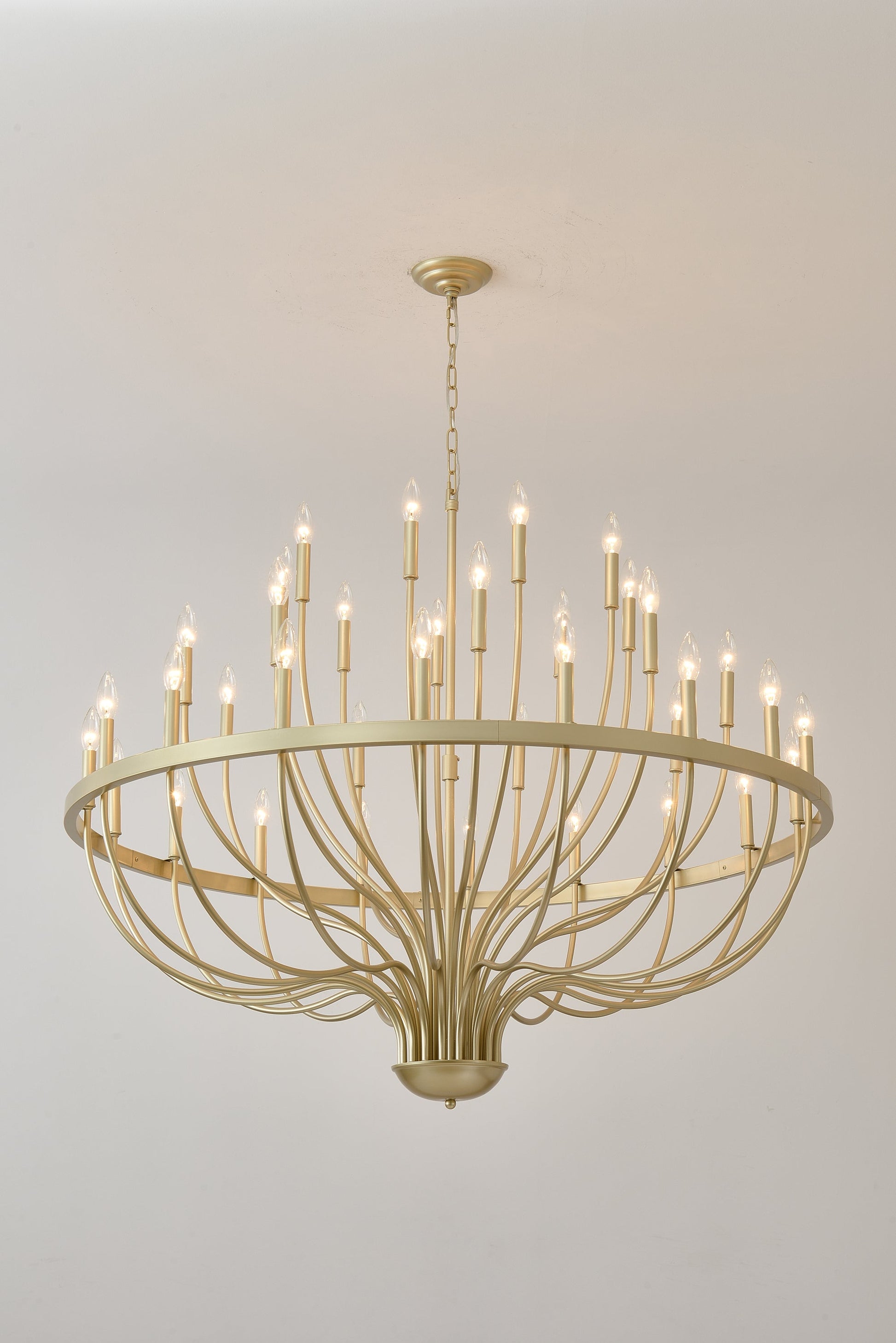 36-Light Gold Iron Chandelier by HouseOfZazla, gold iron frame with candle bulbs on Tampa Home & Garden Store