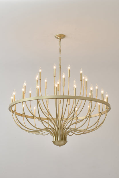36-Light Gold Iron Chandelier by HouseOfZazla, gold iron frame with candle bulbs on Tampa Home & Garden Store
