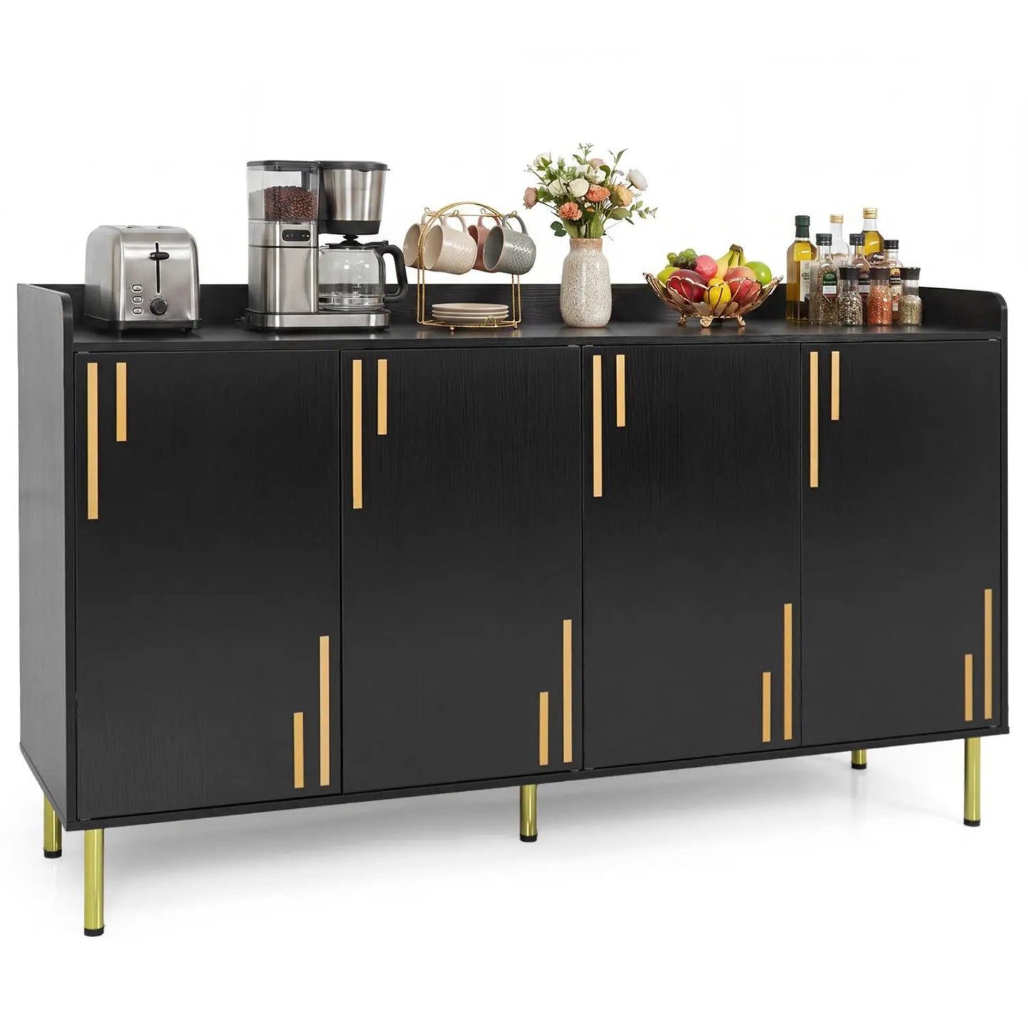 55 Inch Buffet Cabinet 4 Doors and Metal Legs
