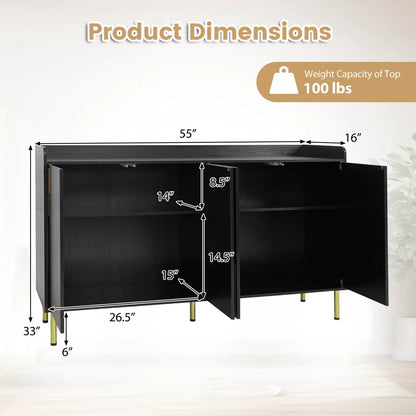 55 Inch Buffet Cabinet 4 Doors and Metal Legs