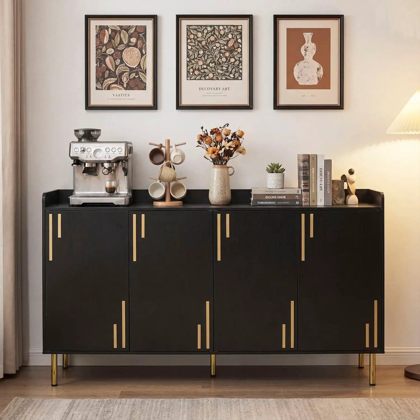 55 Inch Buffet Cabinet 4 Doors and Metal Legs