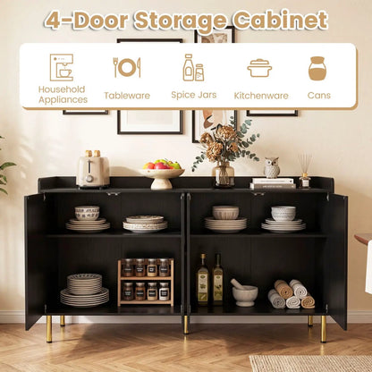 55 Inch Buffet Cabinet 4 Doors and Metal Legs