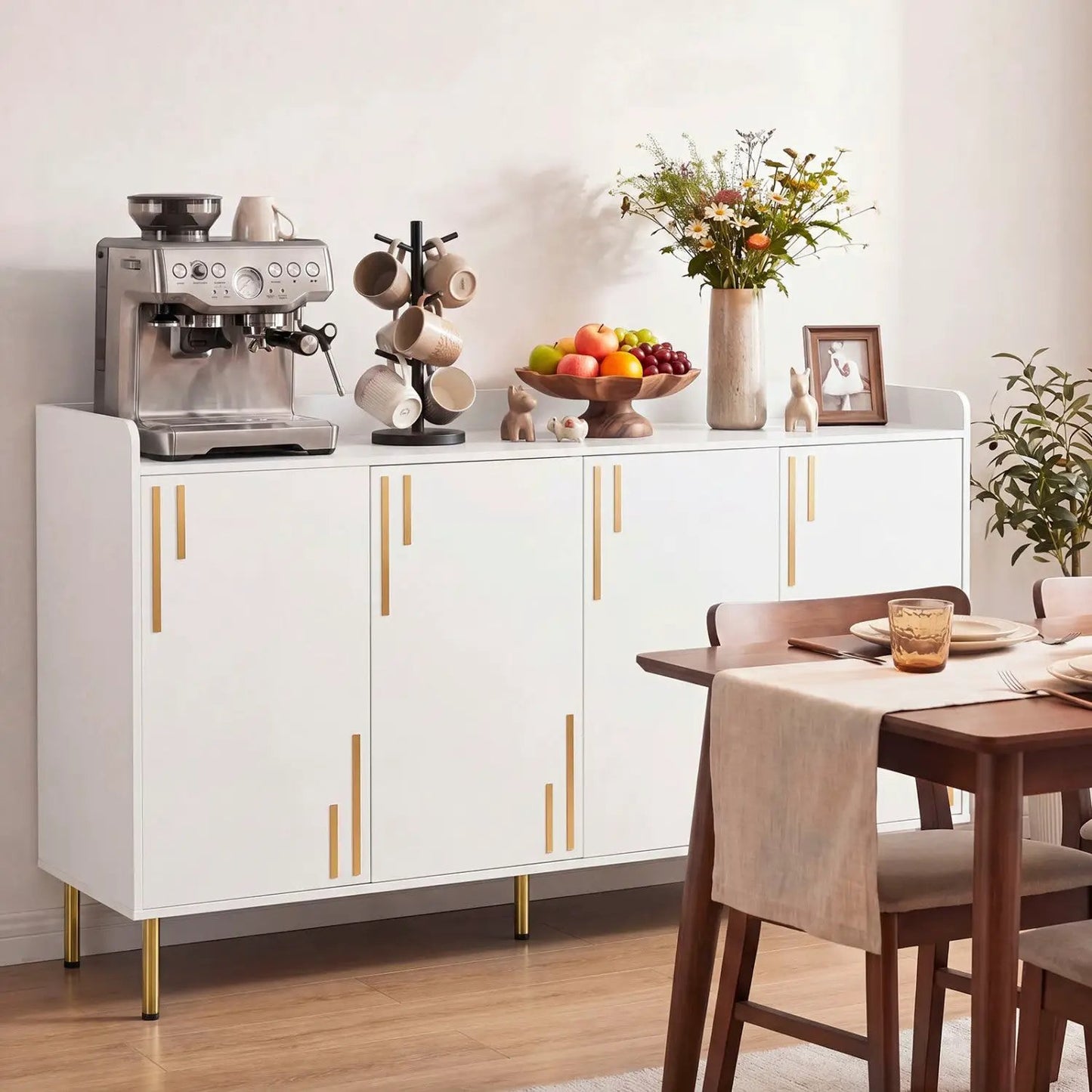55 Inch Buffet Cabinet 4 Doors and Metal Legs
