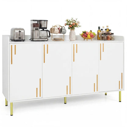 55 Inch Buffet Cabinet 4 Doors and Metal Legs