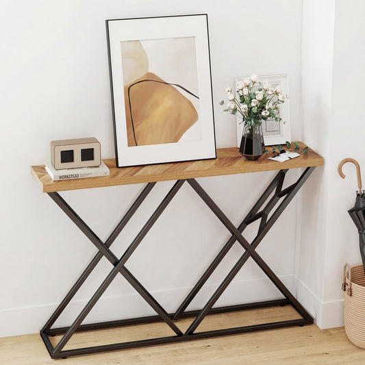 55 Inch Console Table with Solid Metal Frame and Storage-Wood - Tampa Home & Garden Store