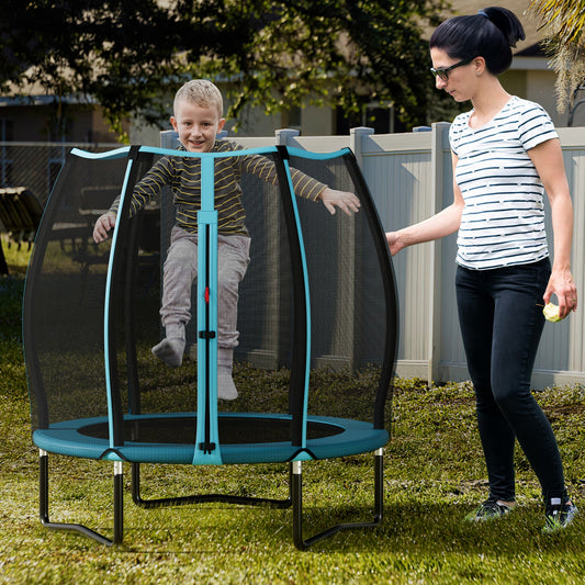55 Inch Trampoline for Kids Toddler Mini Trampoline with Safety Enclosure Net-Blue - Tampa Home & Garden Store