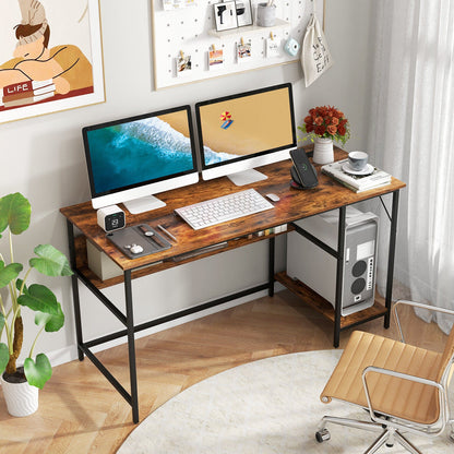 55 Inch Computer Desk with 4 Power Outlets and CPU Stand