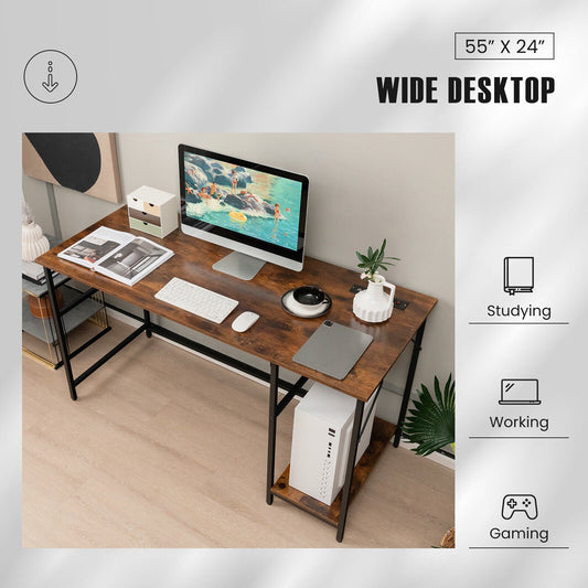 55 Inch Computer Desk with 4 Power Outlets and CPU Stand - Tampa Home & Garden Store
