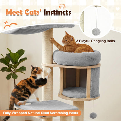 55in Cat Tree by DirectDeals with condo and hammock, gray plush beds, natural sisal posts on Tampa Home & Garden Store