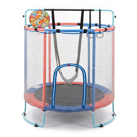 DirectDeals 55in kids trampoline with enclosure, blue/red frame, adjustable gymnastics bar on Tampa Home & Garden Store